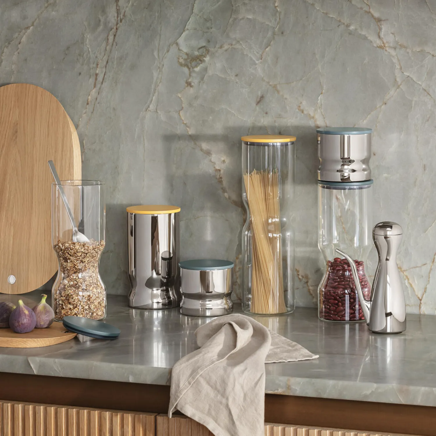 New Georg Jensen ALFREDO opbevaringsdåse mini 0,5 L, rustfrit stål/grøn rustfrit stål/grøn