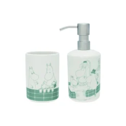 Outlet Moomin Arabia Mumi sæt af sæbedispenser & tandbørsteholder Badetid