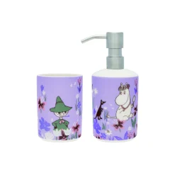 Hot Moomin Arabia Mumi sæt af sæbedispenser & tandbørsteholder Blomsterhave