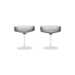 Ferm Living Glas<Ripple Champagne Saucers 2 pcs, smoked grey