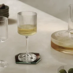 Ferm Living Glas<Ripple Hvidvinsglas, clear