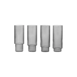 Ferm Living Glas<Ripple Long Drink Glasses 4 pcs, smoked grey